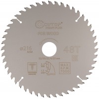 Диск пильный по дереву с тефлоновым покрытием 48Т, CUTOP Profi plus, 216 х 1,5/2,2 х 32/30/25,4/20 мм (75-21648Т)