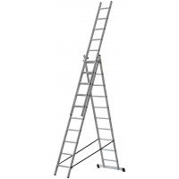 Лестница трехсекционная алюминиевая, 3 х 10 ступеней, H=285/481/674 см, вес 12,19 кг (65435)