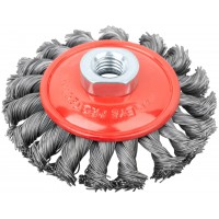 Корщетка-колесо с наклоном, гайка М14, стальная витая проволока 100 мм (39114)