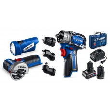 Набор: дрель-шуруповерт + мини УШМ + LED фонарь 12 В 45 Н·м 2 АКБ тип Т7 4 и 2 А·ч BRUSHLESS кейс Профессионал ЗУБР КОМБИ #5 DB-125-42ABF