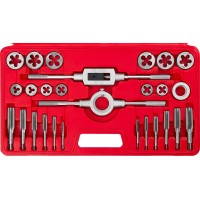 Набор метчиков и плашек 27 предм. сталь 9ХС в пластиковом боксе ЗУБР 28123-H27