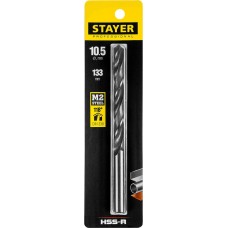 Сверло по металлу быстрорежущая сталь P6M5 Professional HSS-R STAYER 10.5x133 мм 29602-10.5  
