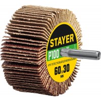 Круг шлифовальный лепестковый d 60 x 30 мм, P100, на шпильке d 6 мм STAYER 36608-100