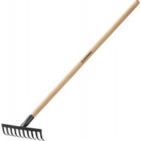Садовые грабли GT-10 WOOD, 260 х 80 х 1300 мм, 10 прямых зубцов, углерод. сталь, антикор. покрытие, черенок дерев. высш. сорт GRINDA 39583-10