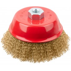 Корщетка-чашка, гайка М14, стальная латунированная волнистая проволока 125 мм (39272)