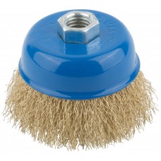Корщетка, тип чашка, гайка М14, стальная латунированная волнистая проволока 75 мм (38942М)