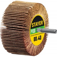 Круг шлифовальный лепестковый d 80 x 40 мм, P100, на шпильке d 6 мм STAYER 36609-100