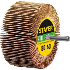 Круг шлифовальный лепестковый d 80 x 40 мм, P100, на шпильке d 6 мм STAYER 36609-100