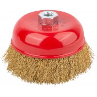 Корщетка чашечная, гайка М14, стальная латунированная волнистая проволока 125 мм (39039)