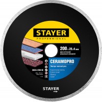 STAYER Сeramo-25, d 200 мм, (25.4 мм, 5 х 2.49 мм), сплошной алмазный диск, Professional (3665-200_z02)