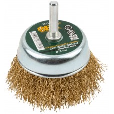 Корщетка-чашка, со штифтом, стальная латунированная волнистая проволока 75 мм (38517)