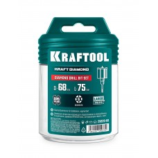 KRAFTOOL DIAMOND d 68 мм (сухое сверление с микроударом, глубина сверления 75 мм, лазерная сварка), Алмазная Коронка для подрозетников (29820-68)