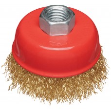 Корщетка-чашка, гайка М14, стальная латунированная волнистая проволока 65 мм, блистер (39091)