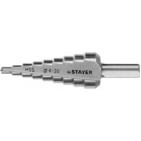 Сверло ступенчатое 4-20 мм, 9 ступеней, сталь HSS STAYER 29660-4-20-9