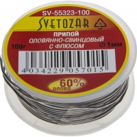 Припой ПОС 61, 1 мм, 100 г, трубка с флюсом, катушка СВЕТОЗАР SV-55323-100