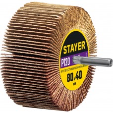 Круг шлифовальный лепестковый d 80 x 40 мм, P120, на шпильке d 6 мм STAYER 36609-120