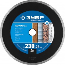 Диск алмазный сплошной Керамо-25 d 230 мм, 25.4 мм, 7 x 2.4 мм ЗУБР Профессионал 36655-230_z02