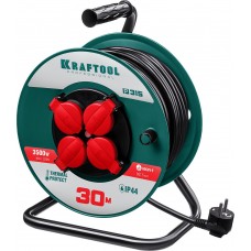 Силовой удлинитель на катушке 3 x 1.5 мм? 30 м P-315 ПВС 3500 Вт IP44 KRAFTOOL 55084-30
