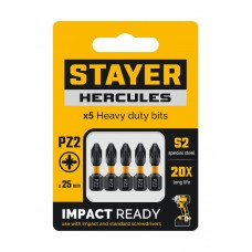 Биты торсионные HERCULES, PZ2, 25 мм, 5 шт STAYER 26233-2-25-5