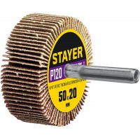 Круг шлифовальный лепестковый d 50 x 20 мм, P120, на шпильке d 6 мм STAYER 36607-120