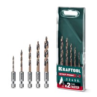 KRAFTOOL STEP POINT, 5 шт, набор сверл по металлу для винтовёртов и шуруповертов IMPACT READY (29653-H5)