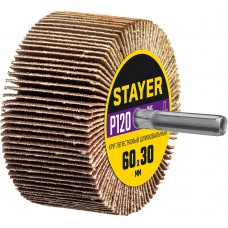 Круг шлифовальный лепестковый d 60 x 30 мм, P120, на шпильке d 6 мм STAYER 36608-120