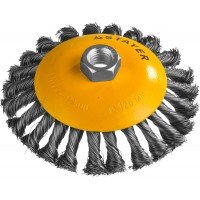 Щетка-крацовка коническая для УШМ 125 мм, жгутированная стальная проволока 0.5 мм Professional STAYER 35135-125