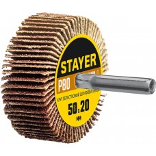 Круг шлифовальный лепестковый d 50 x 20 мм, P80, на шпильке d 6 мм STAYER 36607-080
