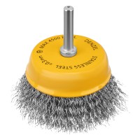 Щетка для дрели, 75 мм, Чашка, со шпилькой, нержавеющая витая проволока Denzel (744773)