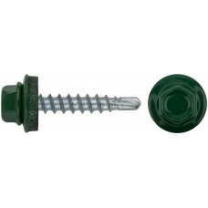 Шурупы кровельные со сверлом 4.8 х 28 зеленый 100шт , RAL 6002 Фасовка (23512-0)