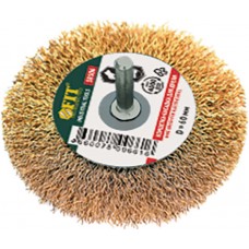 Корщетка-колесо, со штифтом, стальная латунированная волнистая проволока 100 мм (38510)