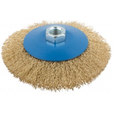 Корщетка, тип колесо с наклоном, гайка М14, стальная волнистая латунированная проволока 125 мм (38928М)