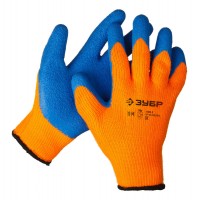 Перчатки акриловые сигнального цвета, рельефное латексное покрытие, утепленные, 10 класс, размер S-M ЗУБР УРАЛ Профессионал 11465-S