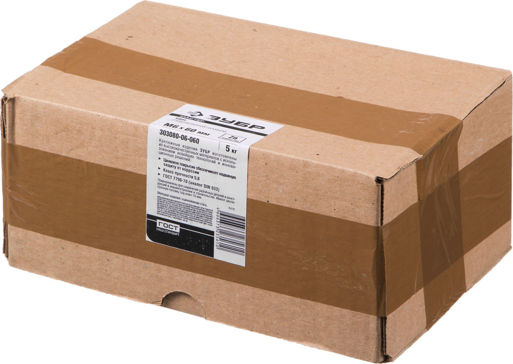 Болт M6 x 60 мм, кл. пр. 5.8, цинк, 5 кг, ГОСТ 7798-70 ЗУБР 303080-06-060