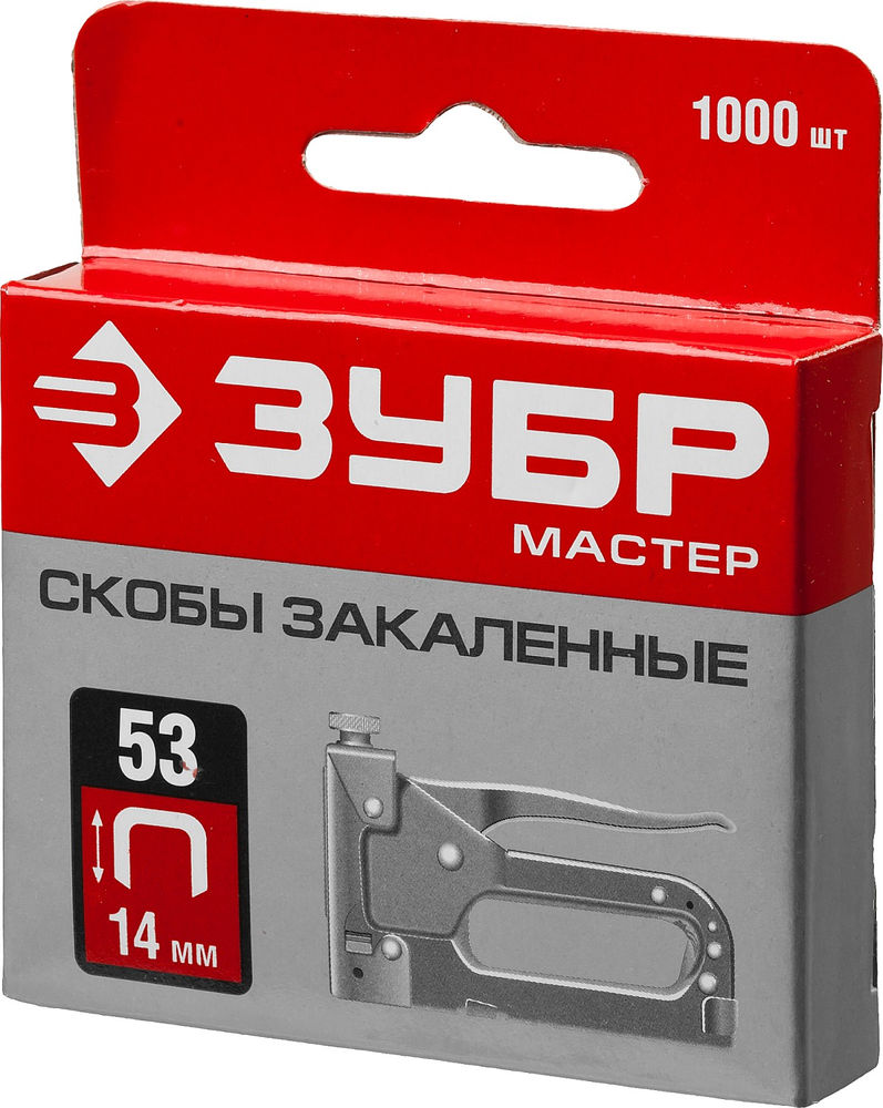 Скобы 14 мм, тип 53 (A/10/JT21), калибр 23GA, 1000 шт ЗУБР 31625-14