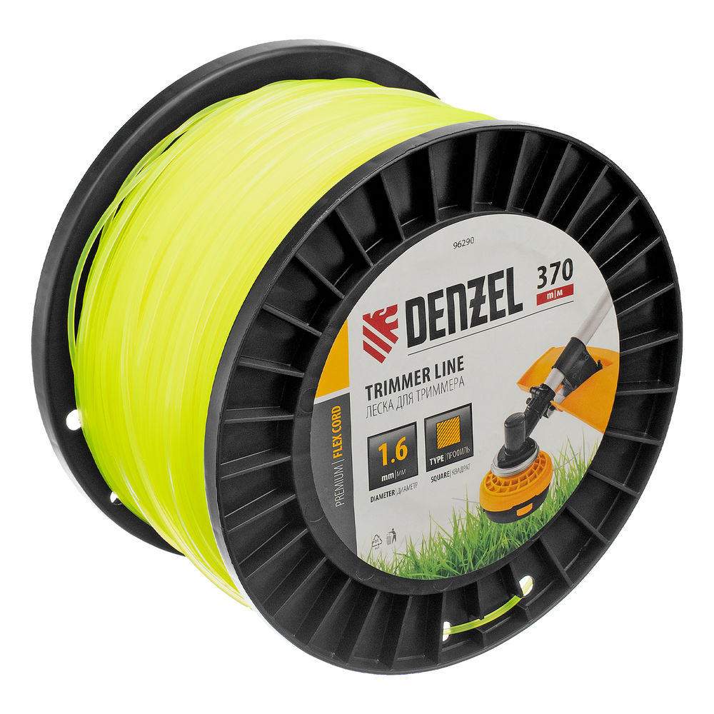 Леска для триммера квадрат 1,6мм х 370м, на DIN катушке FLEX CORD Denzel (96290)