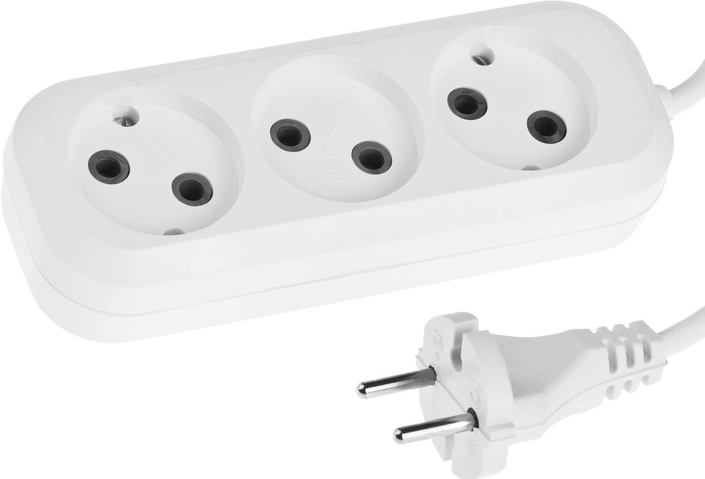 Бытовой удлинитель ПВС 2 х 0.75 мм2 1300 Вт 3 гн. 2 м СИБИН У-20 55031-2