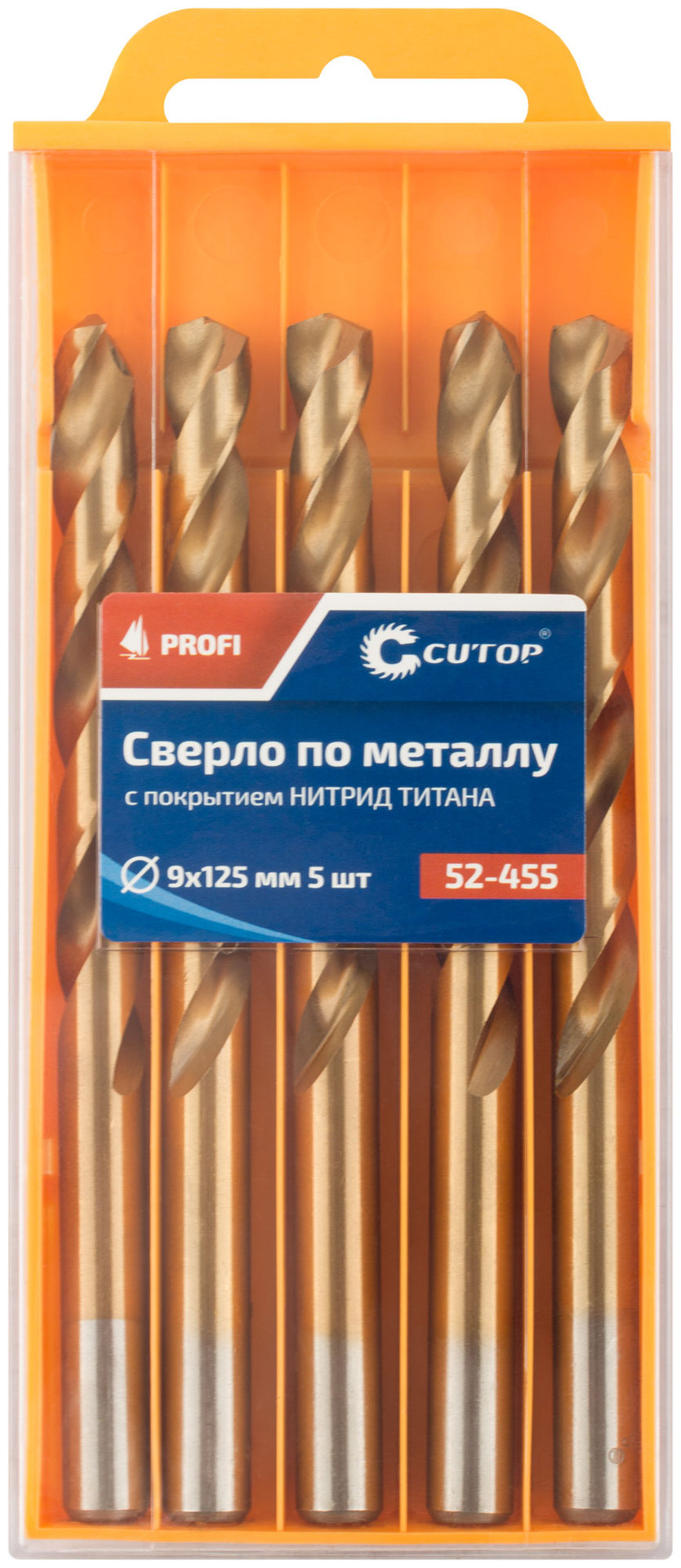 Сверло по металлу Cutop Profi с титановым покрытием, 9х125 мм (5 шт) (52-455)