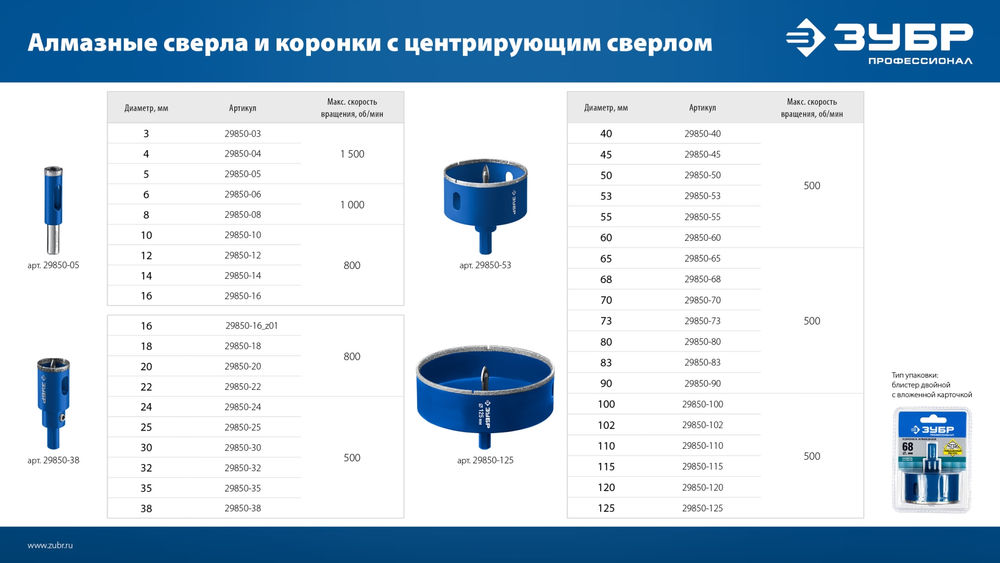 Сверло трубчатое алмазное АГК, d 6 мм, Р60 ЗУБР Профессионал 29850-06