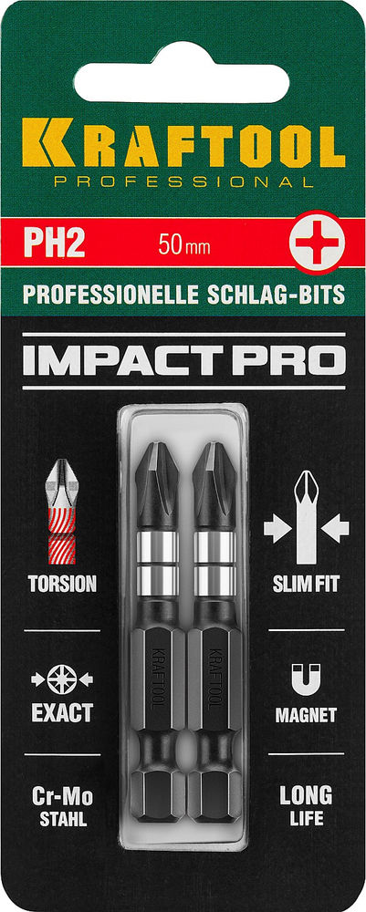 Ударные биты Impact PH2, 50 мм, 2 шт KRAFTOOL 26191-2-50-S2