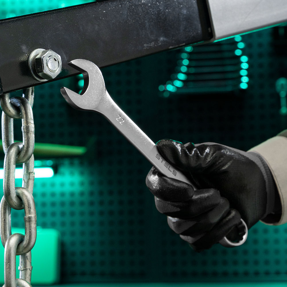 Ключ комбинированный, 22 мм, CrV, матовый хром Stels