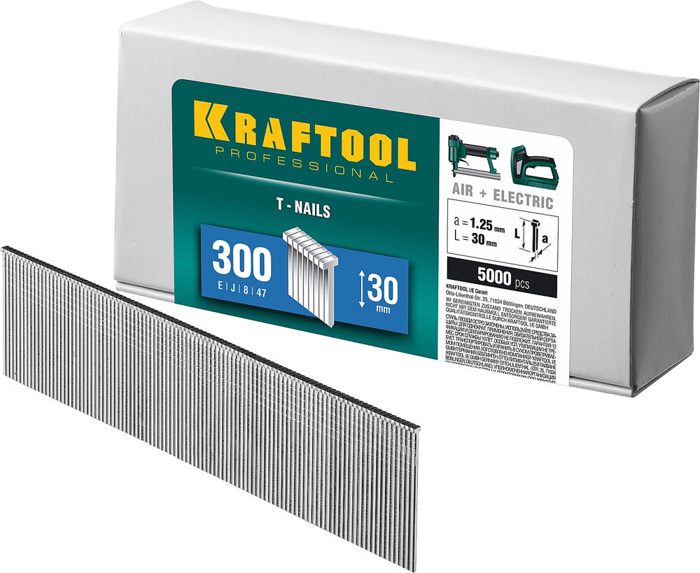 Гвозди тип 300 (47/J/F), 30 мм, калибр 18GA, 5000 шт KRAFTOOL 31785-30
