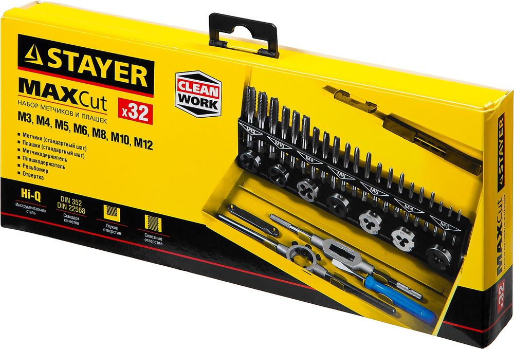 Набор комплектных метчиков и плашек 32 предмета легированная сталь MaXCut STAYER 28014-H32