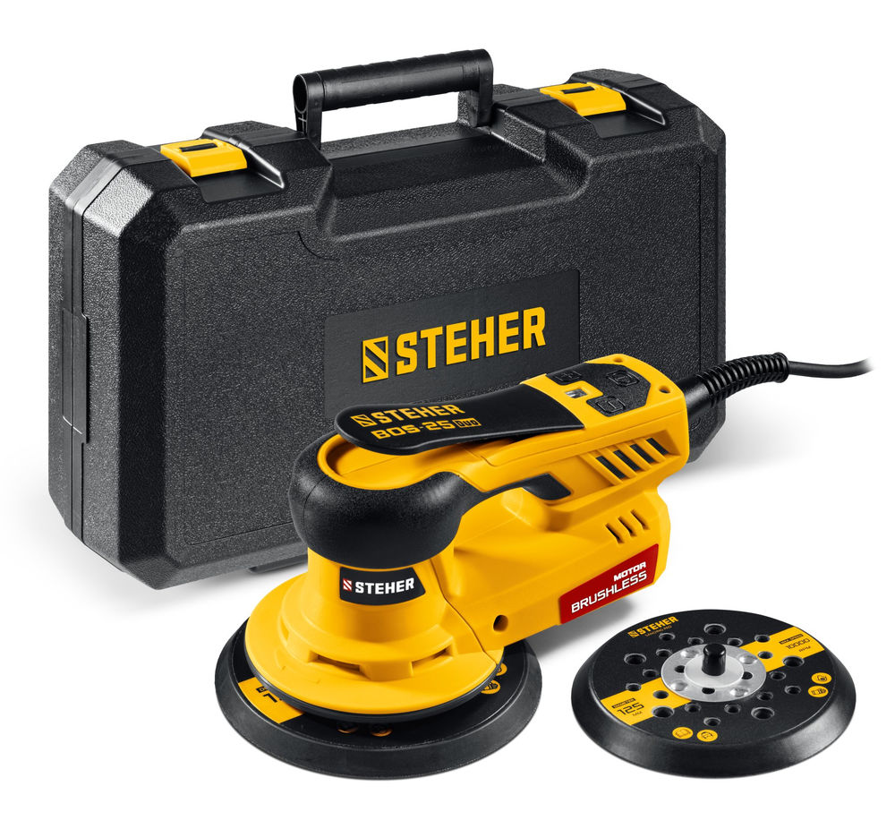 Машина орбитально-шлифовальная бесщеточная d125 / d150 мм, 2.5 мм, 350 Вт, кейс BOS-25 Duo STEHER BOS-25