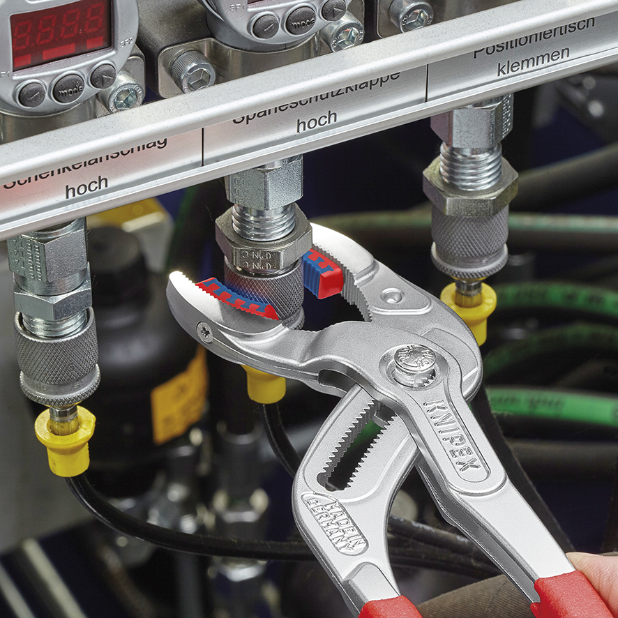 Клещи переставные трубные, зев 10-75 мм, длина 250 мм, пластиковые насадки на губках, хром (KN-8113250)