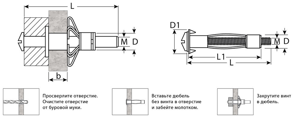 Анкер для пустотелых конструкций МОЛЛИ, М5 х 52 х 11 мм, 80 шт ЗУБР 302472-05-052