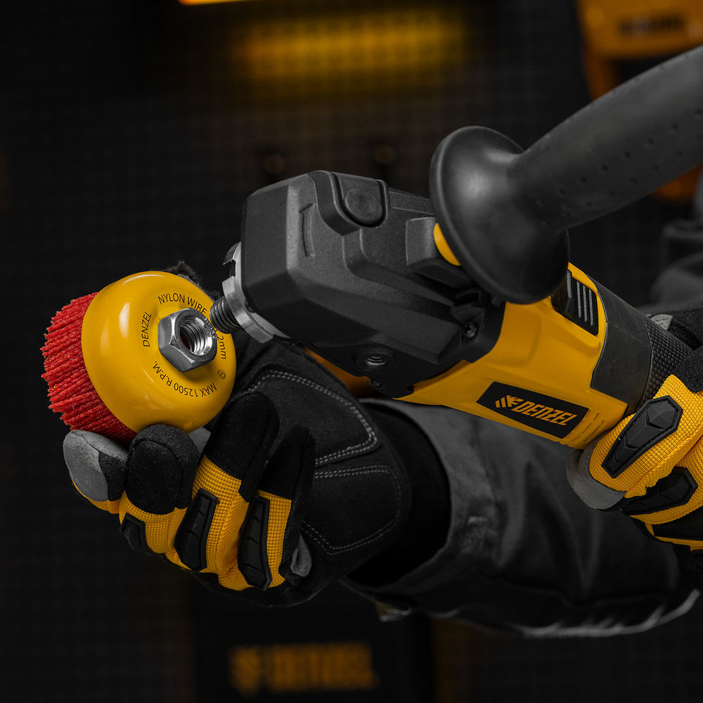 Щетка для УШМ, 75 мм, Чашка, нейлоновая щетина, М14 Denzel (74465)