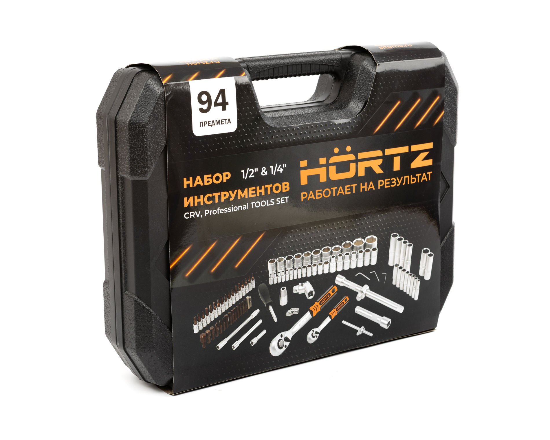 Набор инструментов  94 предмета 1/2" & 1/4", CRV, профессиональный в кейсе HORTZ 120395