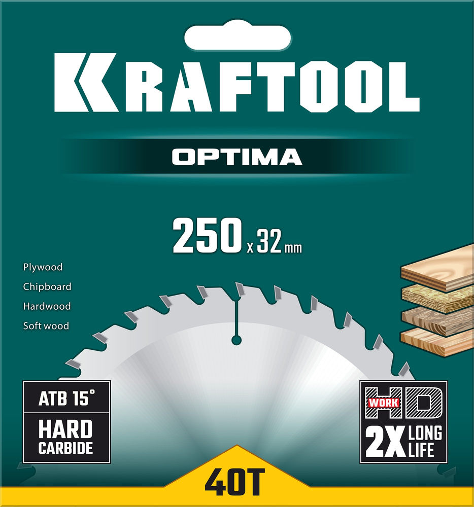 Пильный диск по дереву Optima, 250 х 32 мм, 40Т KRAFTOOL 36951-250-32