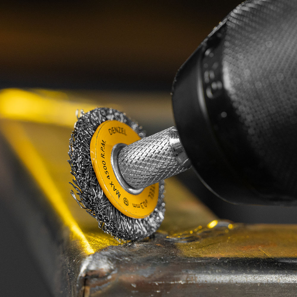 Набор щеток для дрели, 5 Плоских 25-38-50-63-75 мм, шпилька, нерж. вит. проволока Denzel (74495)